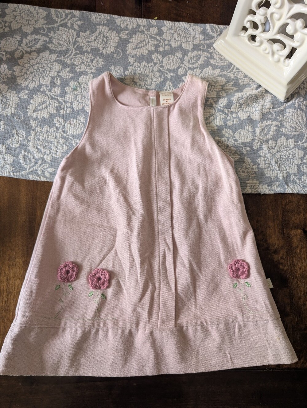 Creme De La Creme Vintage Girls Pink Floral Embroidered A-Line Dress/ 4T